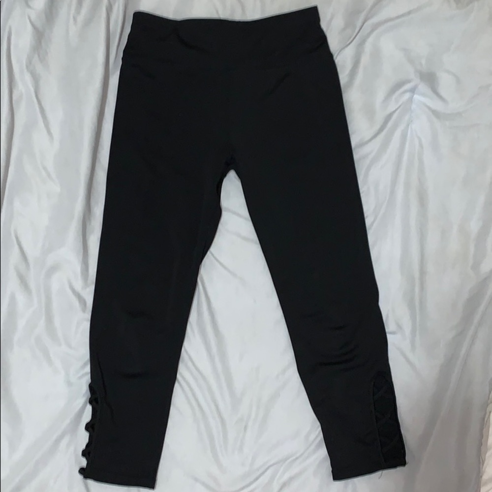 Spandex black Capri cut out sides